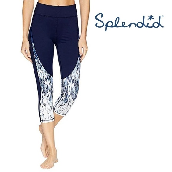 SPLENDID STUDIO Navy & White Snakeskin Print Athletic Crop Legging Yoga Fitness - Picture 10 of 11